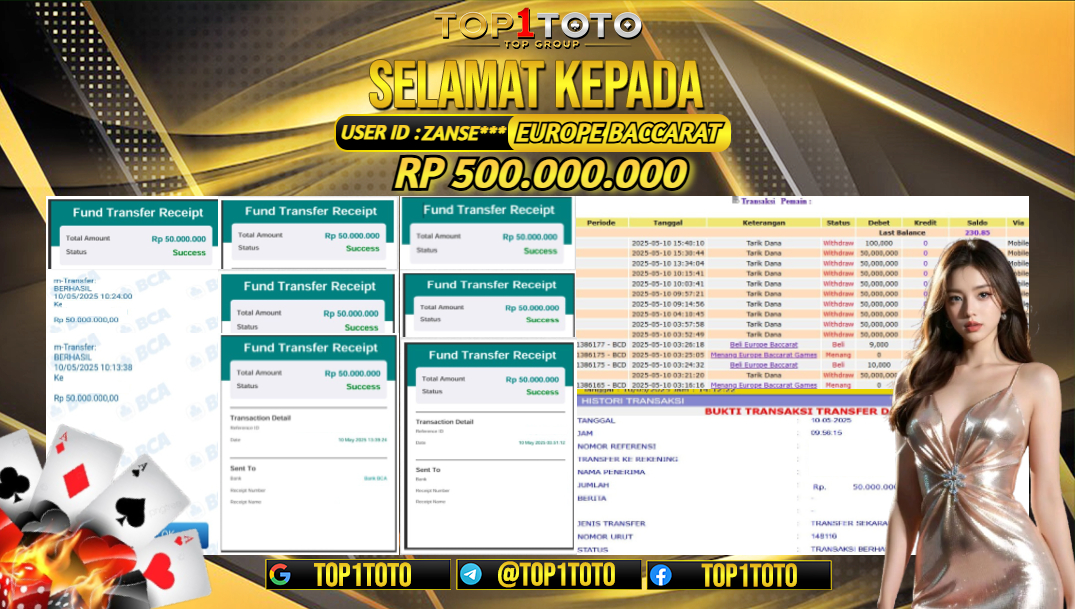 TOP1TOTO JACKP0T LIVE GAMES EUROPE BACCARAT Rp.500.000.000 - LUNAS USER ID:ZANSE***