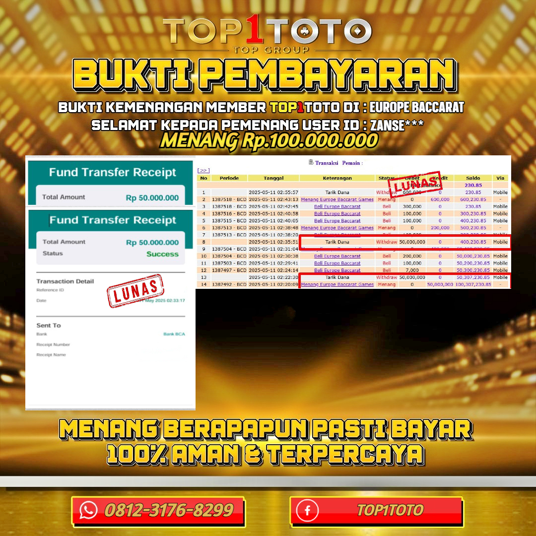 TOP1TOTO JACKP0T LIVE GAMES EUROPE BACCARAT Rp.100.000.000 - LUNAS USER ID:ZANSE***