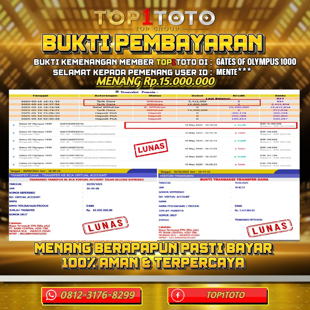 TOP1TOTO JACKP0T SLOT GATES OF OLYMPUS 1000 Rp.15.000.000 - LUNAS USER ID : MENTE***