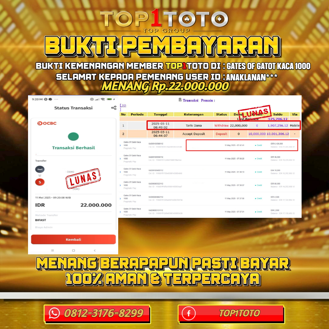 TOP1TOTO JACKP0T SLOT GATES OF GATOT KACA 1000 Rp22.000.000 - LUNAS USER ID : ANAKLANAN***
