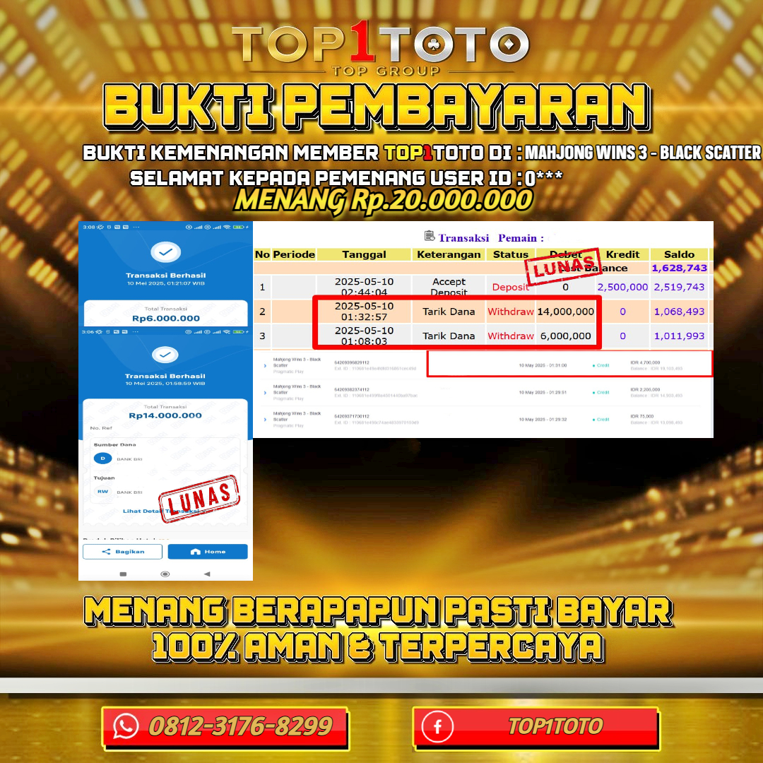 TOP1TOTO JACKP0T SLOT MAHJONG WINS 3 - BLACK SCATTER Rp.20.000.000 - LUNAS USER ID : O***