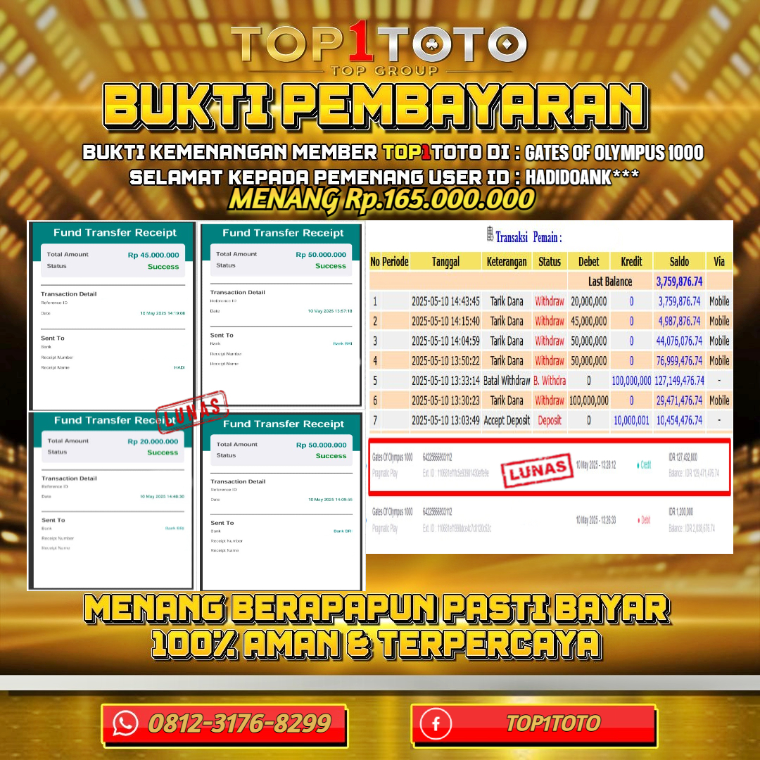 TOP1TOTO JACKP0T SLOT GATES OF OLYMPUS 1000 Rp.165.000.000 - LUNAS USER ID : HADIDOANK***